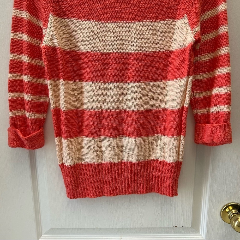 Ricki’s Sweater Lightweight Cotton Open Weave Coral Orange Stripes Size Small - Picture 9 of 15